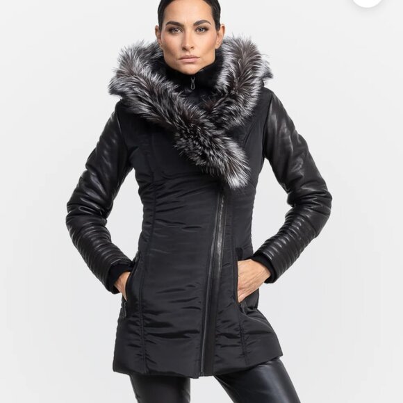 Cuir Dimitri real leather winter jacket green and black - Picture 6 of 6